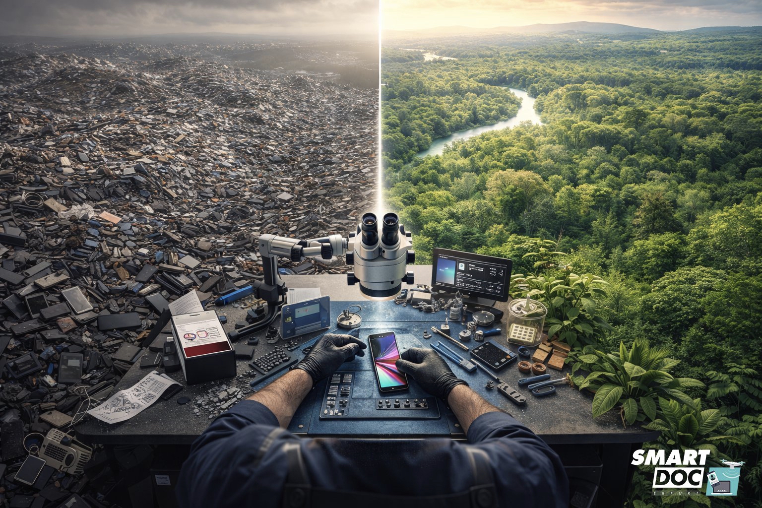 Smartphone Reparatur Erfurt – SmartDoc repariert statt wegwerfen, Techniker am Werkstisch in Erfurt